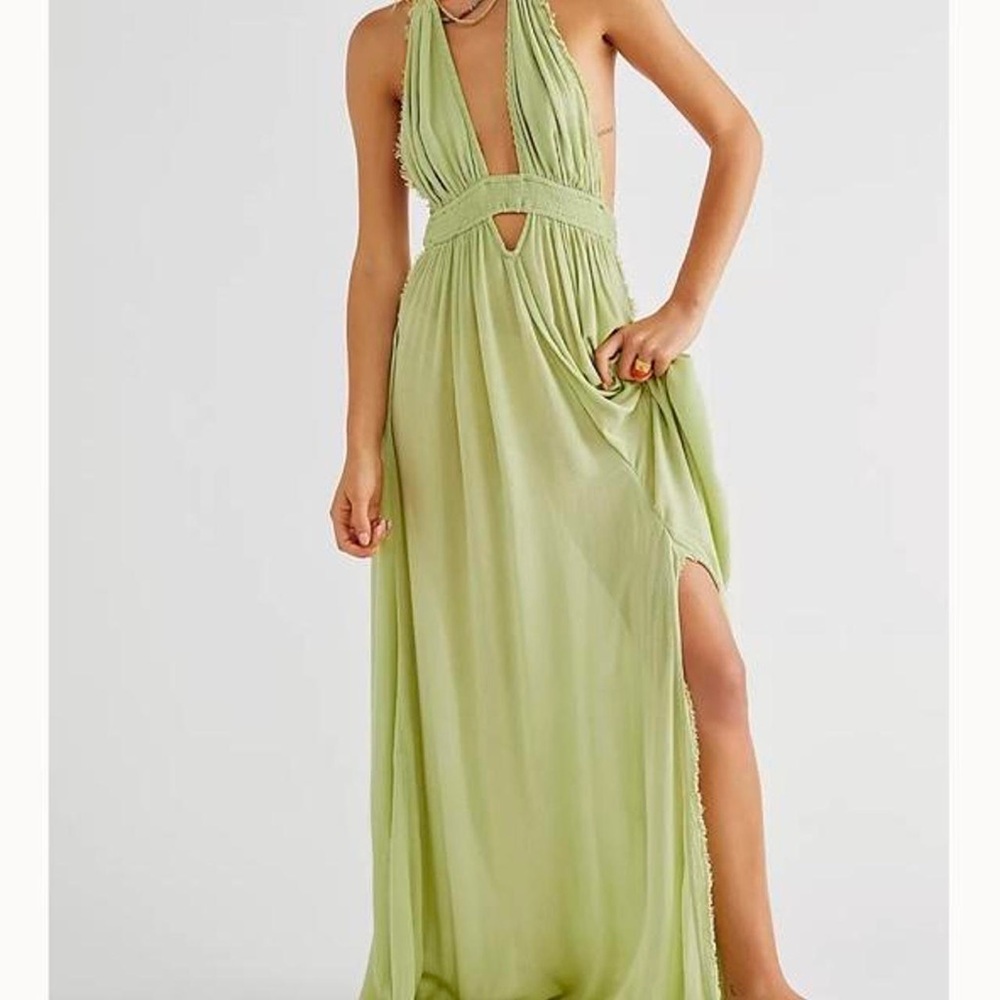 Free People Look into the sun Backless Maxi Dress olive green